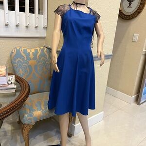 BGL Royal Blue Dress with Lace Sleeves